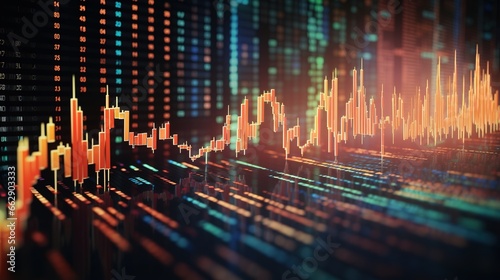 Generative AI, stock market chart lines, financial graph on technology abstract background represent financial crisis, financial meltdown. Technology concept, trading market concept. © DELstudio