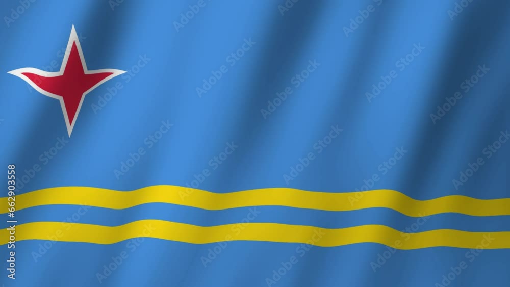 Aruba Flag. National 3d Aruba flag waving. Flag of Aruba footage video waving in wind. Flag of Aruba 4K Animation