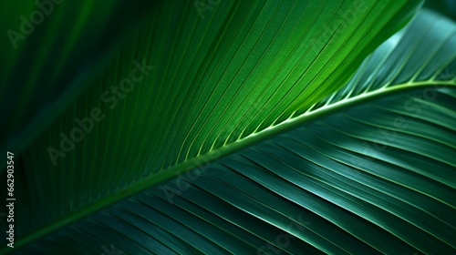 A close-up of a palm leaf  with its iconic fan-shaped fronds and rich  deep green color.