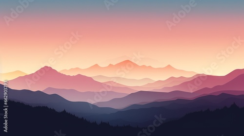  a mountain range with a sunset in the background and a pink sky. generative ai