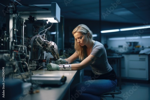 Woman making bionic prosthesis  future