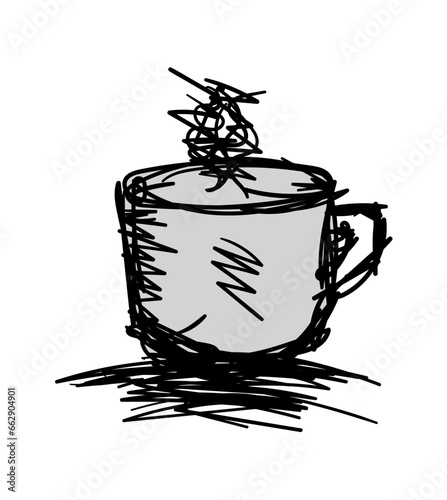 hand drawn tea coffee cup. doodle coffee, teacup