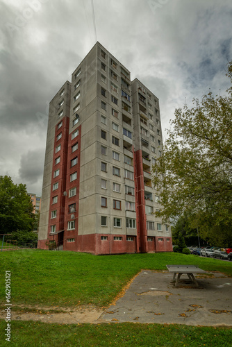 Housing estate Rozkvet in cloudy day in Povazska Bystrica Slovakia 10 08 2023 photo