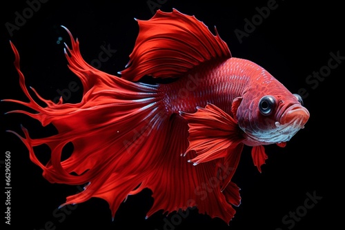 A startled betta fish (red) trembling. Generative AI photo