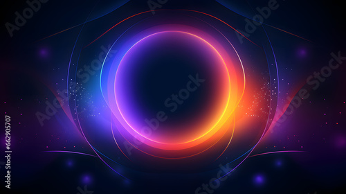 Circular background made with neon circles and lines, cosmic landscape