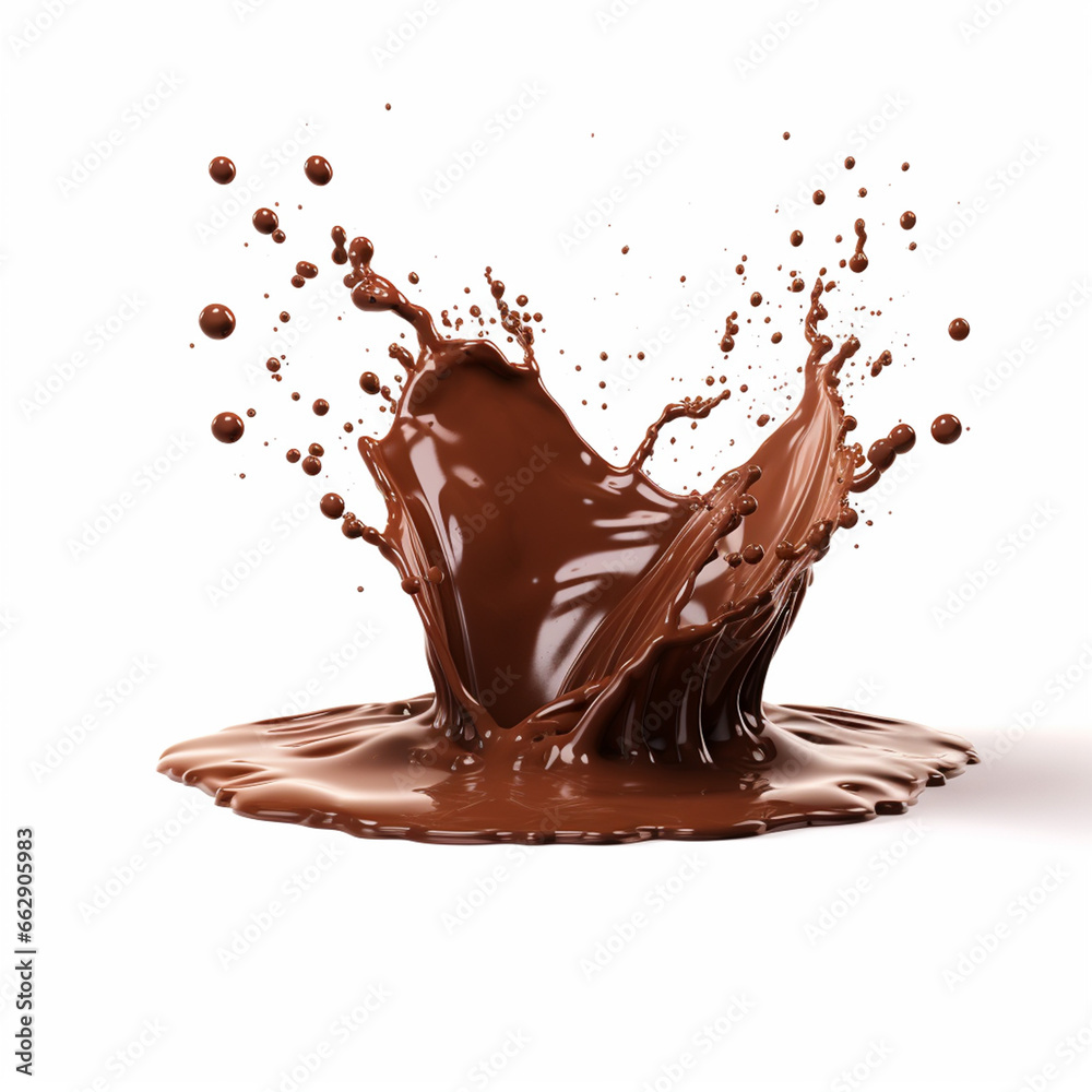 Dark chocolate on a white background, splashes of dark chocolate. Macro for college. Dark chocolate on a white background, splashes of dark chocolate. Macro for college.