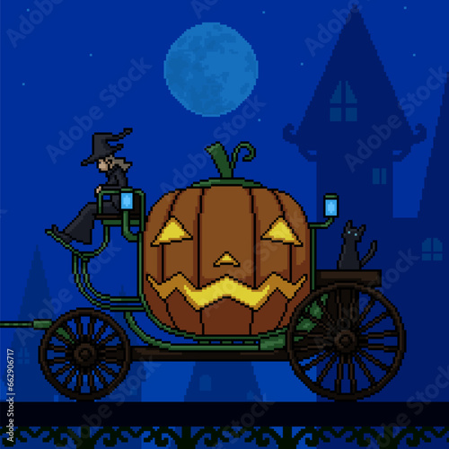 pixel art witch pumpkin cariage