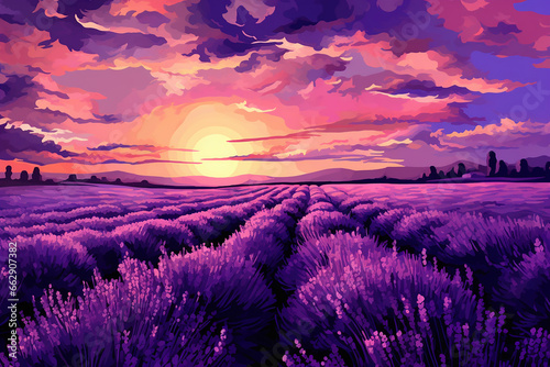 A painting of a field of lavender  digital painting