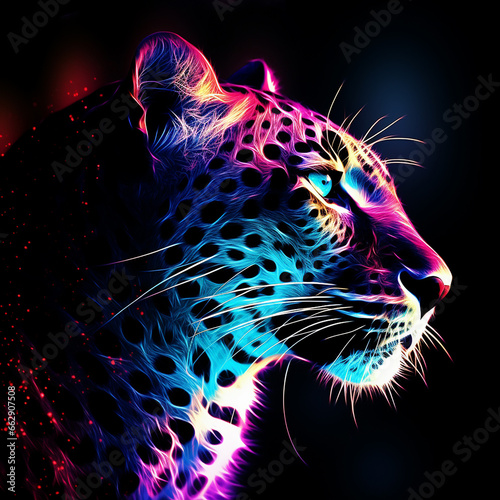 A neon leopard on a black background