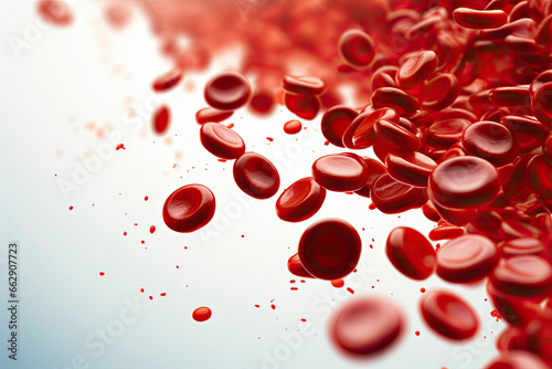super macro scene with blood red corpuscles into the artery
