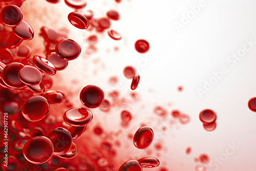 super macro scene with blood red corpuscles into the artery