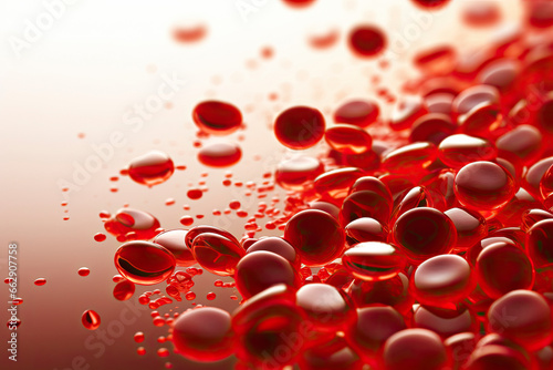 super macro scene with blood red corpuscles into the artery