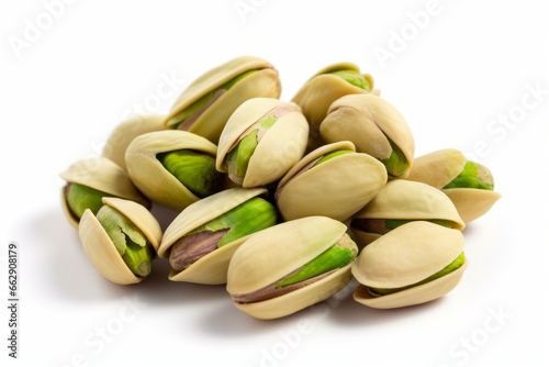 Handful of Pistachio Nuts Isolated on White Background. AI generated