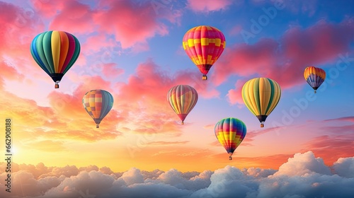  a group of hot air balloons flying through a cloudy sky. generative ai