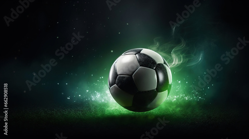 Football or Soccer with spotlight and fade-out shadow in the dark background. Copy space. Sport and game concept. 3D illustration rendering © Pixel Town
