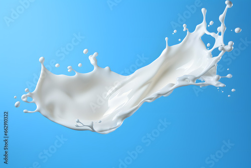 Milk splash isolated on light blue background