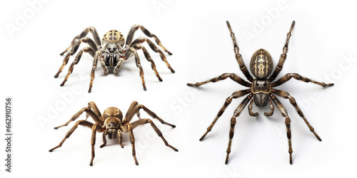 Spider on a white background photo set. Created by artificial intelligence. Happy Halloween.