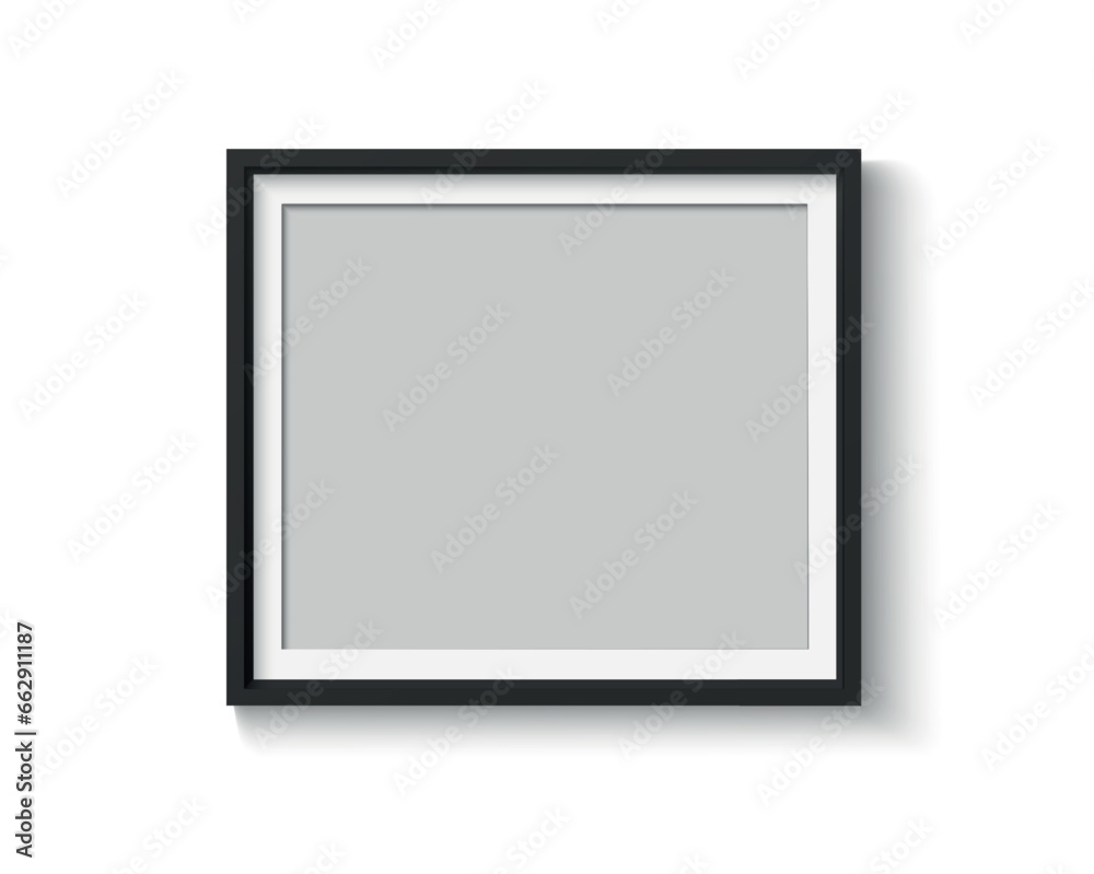 Black blank photo frame set. Vector empty pictures on wall. Square and rectangle art gallery poster Black blank photo frame set. Vector empty pictures on wall. Square and rectangle art gallery poster