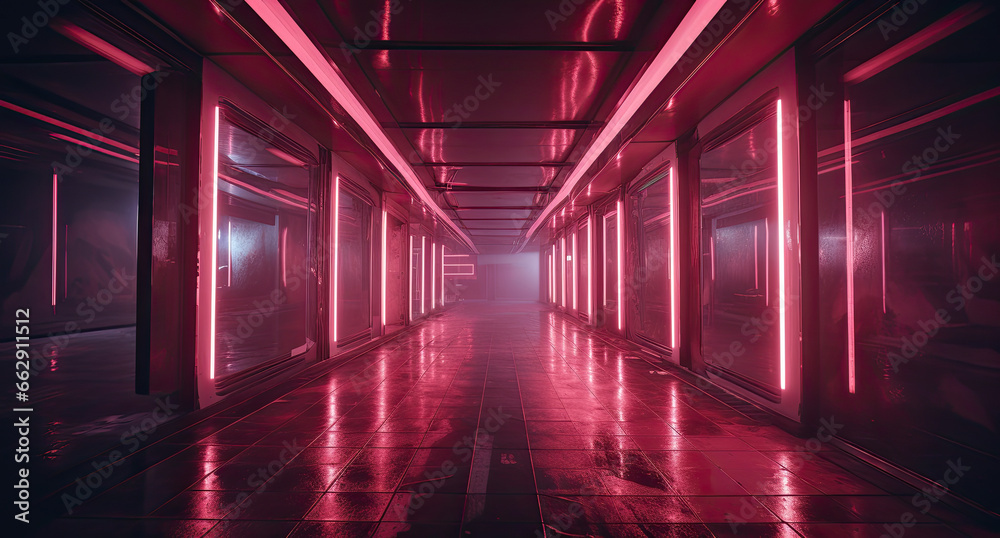 Cyberpunk pink neon light tunnel