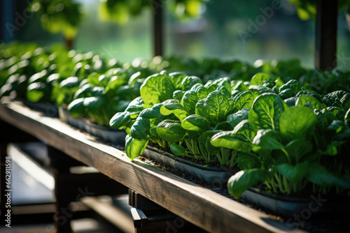 Lettuce grows in greenhouse. Growing organic products. Farming vegetables