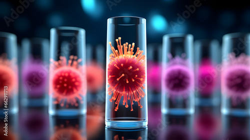 An infinitesimal vial, microcosmic of microbes and pathogens. Generative AI.