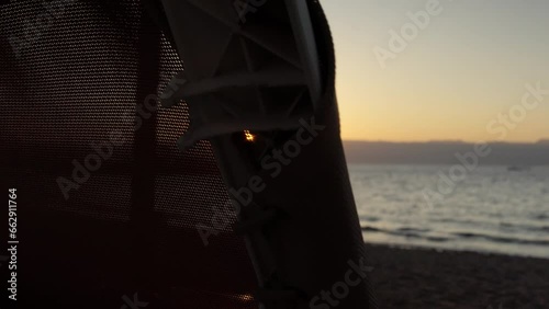 beach seat . Tropical resort in Tala Bay, Hashemite Kingdom of Jordan. Red sea, gulf of Aqaba. View on Israel and Egypt on the other coast