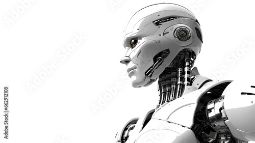 A machine of a human figure, white background with copy space, Generative AI