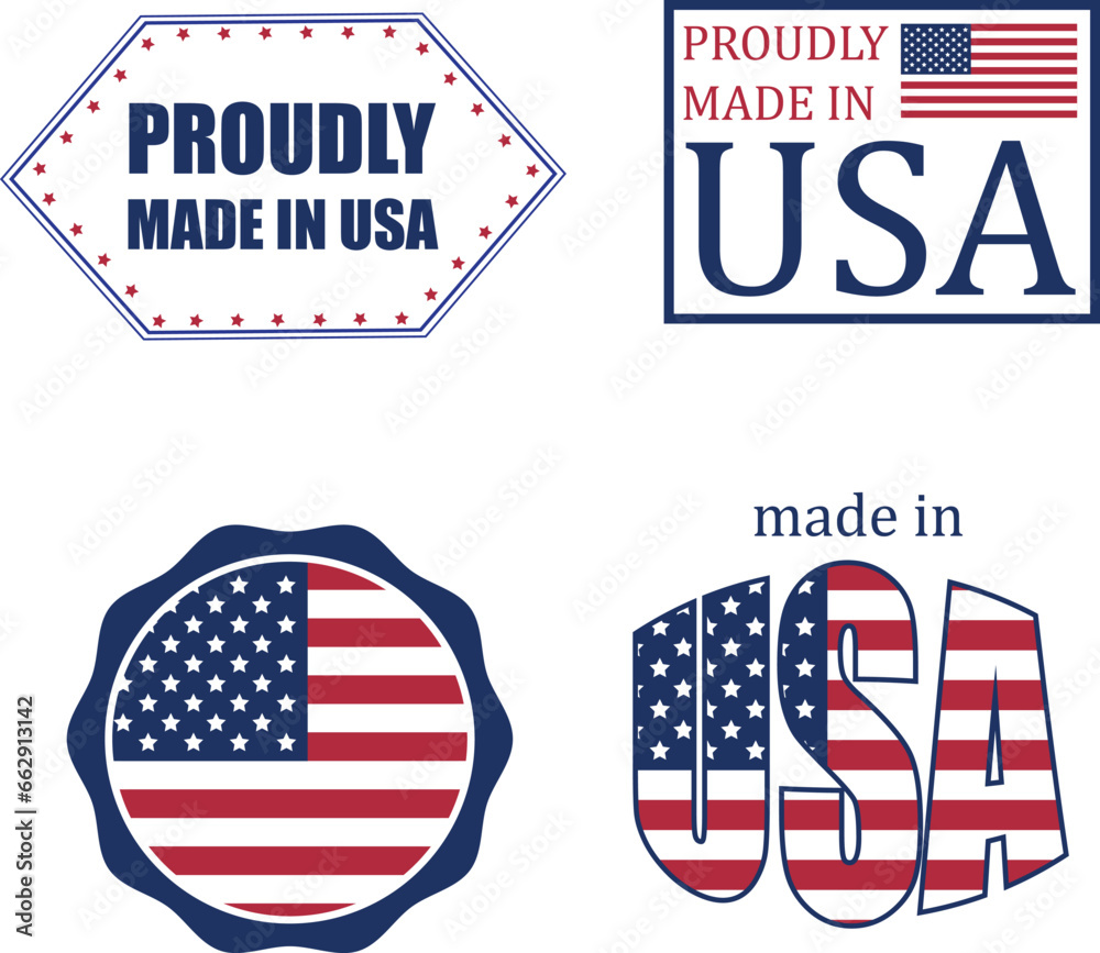 Proudly made in USA labels, badges, rubber stamps. Patriotic badges Proudly made in USA labels, badges, rubber stamps. Patriotic badges
