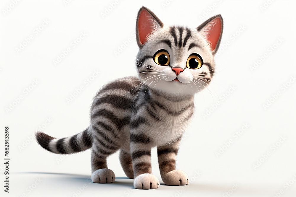 American shorthair cat on white background. Adorable 3D cartoon animal portrait. American shorthair cat on white background. Adorable 3D cartoon animal portrait.