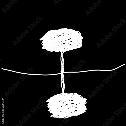 Silhouette of tree. Black and white abstract minimalist artwork. 
