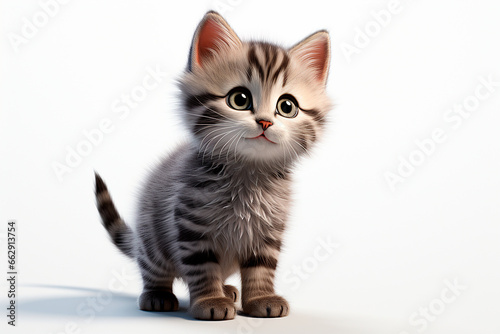 American shorthair cat on white background. Adorable 3D cartoon animal  portrait.