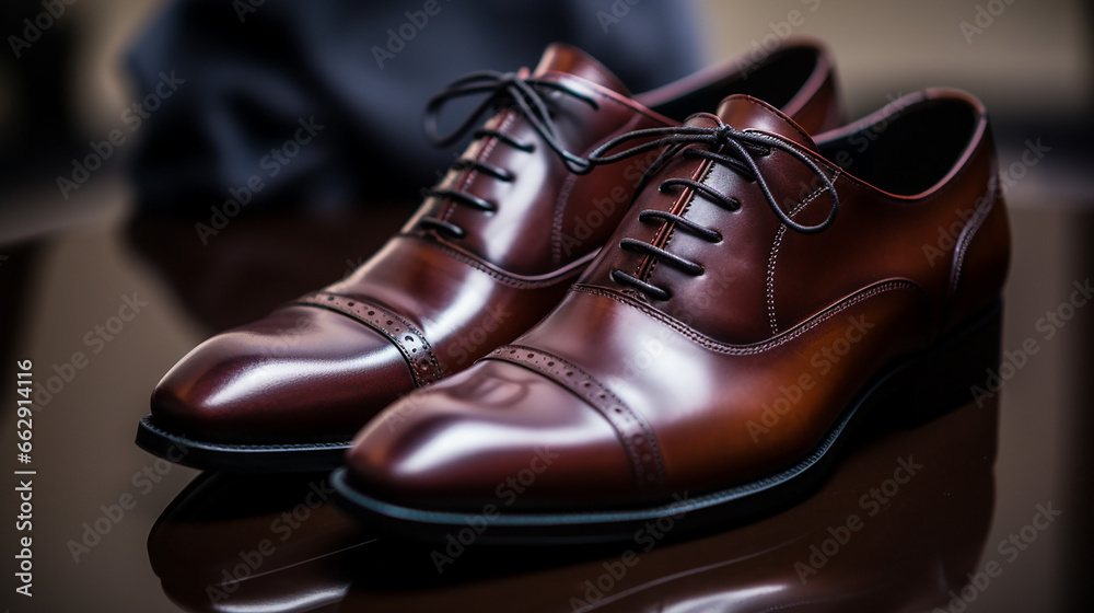 pair of luxury men  leather shoes close up 