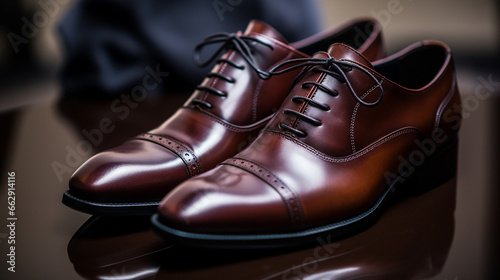 pair of luxury men leather shoes close up 