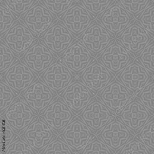 Seamless pattern with symmetric ornament. Grey colors geometric figures abstract background. Ethnic and tribal motifs. Ornamental wallpaper. Digital paper for textile print. Vector art illustration