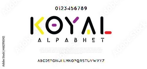 Koyal Modern abstract digital alphabet font. Minimal technology typography, Creative urban sport fashion futuristic font and with numbers. vector illustration
