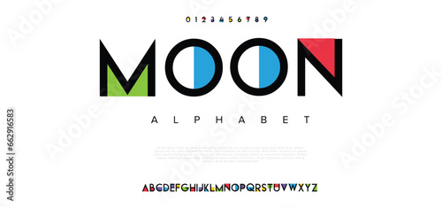 Moon Modern abstract digital alphabet font. Minimal technology typography, Creative urban sport fashion futuristic font and with numbers. vector illustration