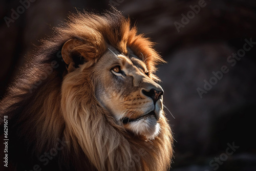 Close-up portrait of Lion king. Created with Generative AI technology