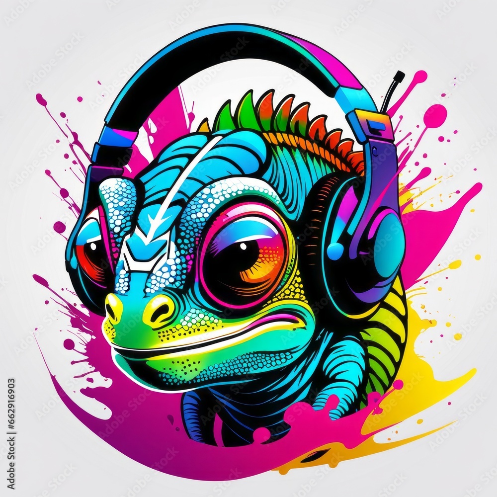 image of a chameleon on a bright abstract background   created with generative AI software