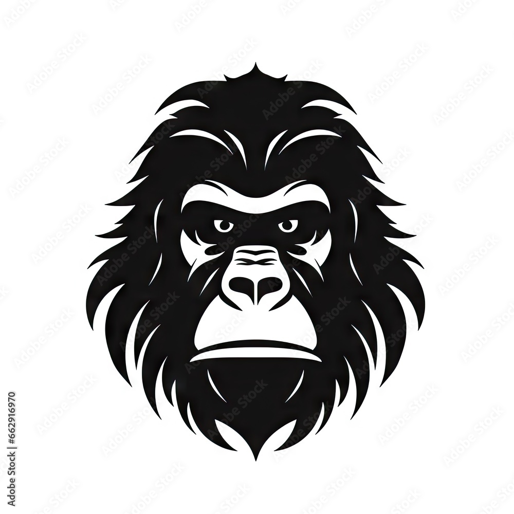 Monkey Face Icon, Baboon Portrait, Minimal Gorilla Head Symbol, Chimpanzee Mascot Silhouette