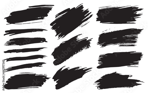 set of brushes  brush stains and strokes  black ink splash