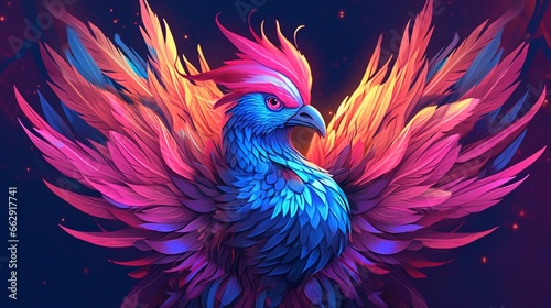 an illustration of chinese phoenix pink and blue color.Generative AI