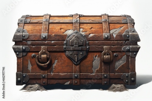 Wooden chest illustration, pirate treasure, fantasy concept. Generative AI