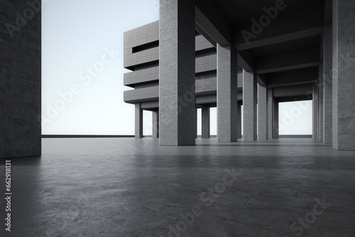 Empty concrete floor with building. 3d rendering of abstract architecture background. photo