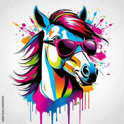 bright abstract image of a pony with glasses  created with generative AI software