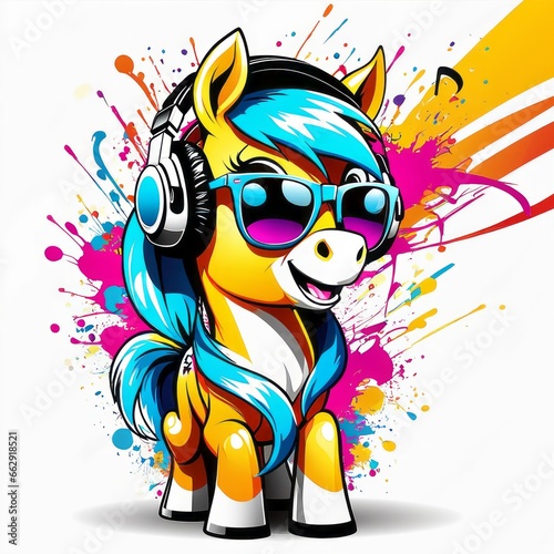 bright abstract image of a pony with glasses created with generative AI software