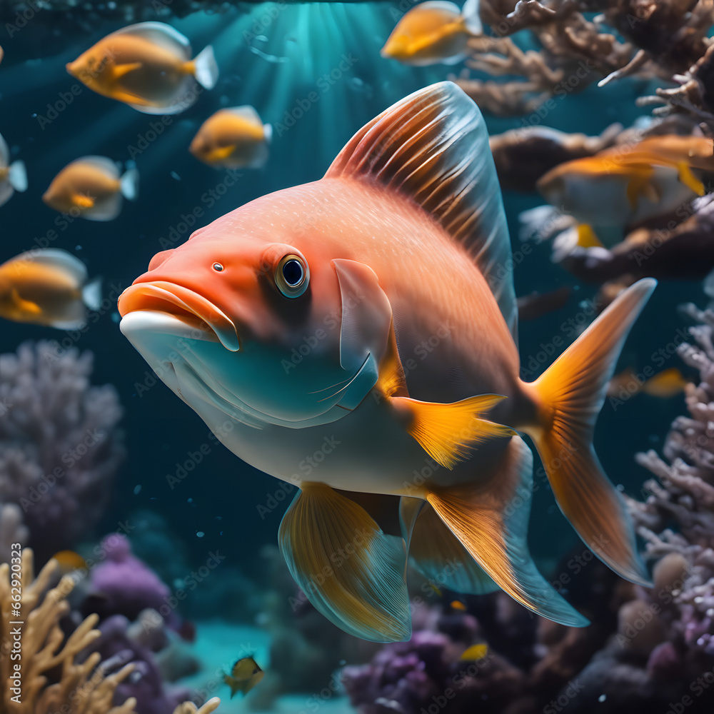 Fische unterwasser im Ozean . Korallenriff im Hintergrund . KI Generated Fische unterwasser im Ozean . Korallenriff im Hintergrund . KI Generated