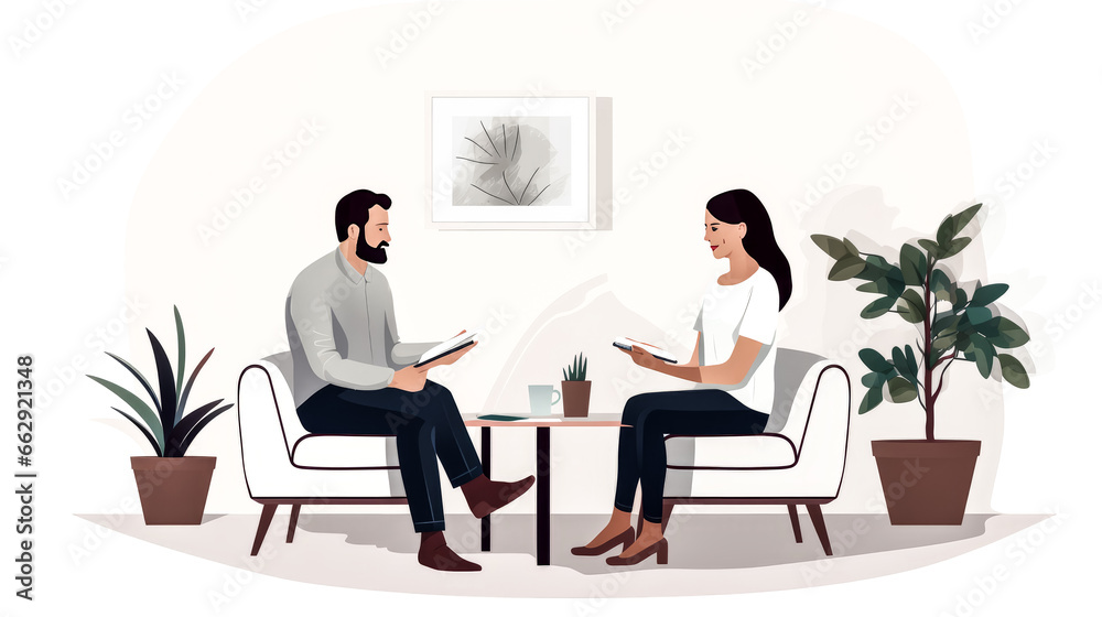 A person seeks guidance from a therapist in their office, discussing their mental health and well-being.