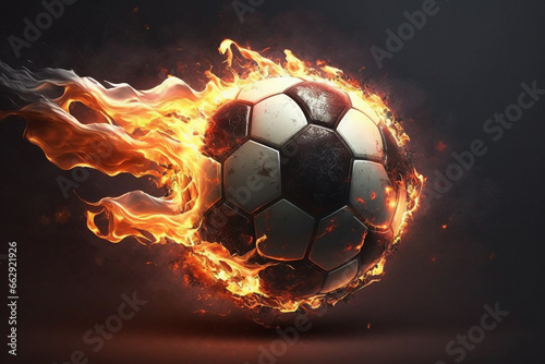 Ignite your passion for football with a dynamic representation featuring a blazing ball on fire capturing the intensity and excitement of the beautiful game. Ai generated
