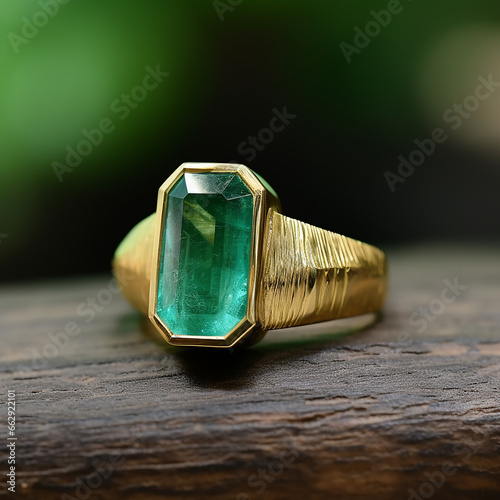 Modern designer ring in antique style with emerald