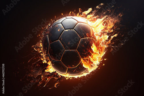 Ignite your passion for football with a dynamic representation featuring a blazing ball on fire capturing the intensity and excitement of the beautiful game. Ai generated